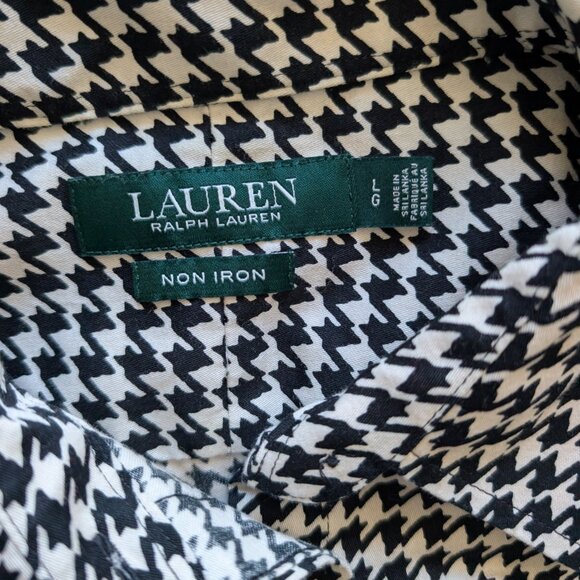 Lauren Ralph Lauren black and white Houndstooth Button Down top size L - Picture 3 of 9